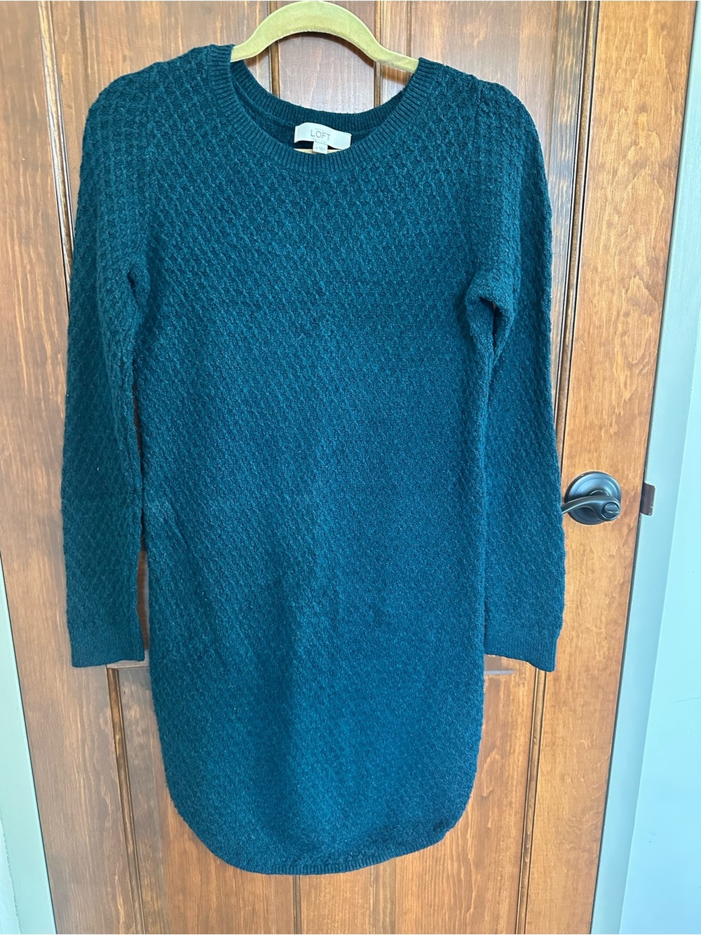 LOFT Teal Blue Knit Long-Sleeve Sweater Dress